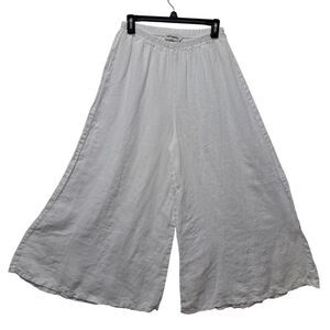 Ellamoda Linen Summer Chic Boho Super Wide Leg Pants White M/L